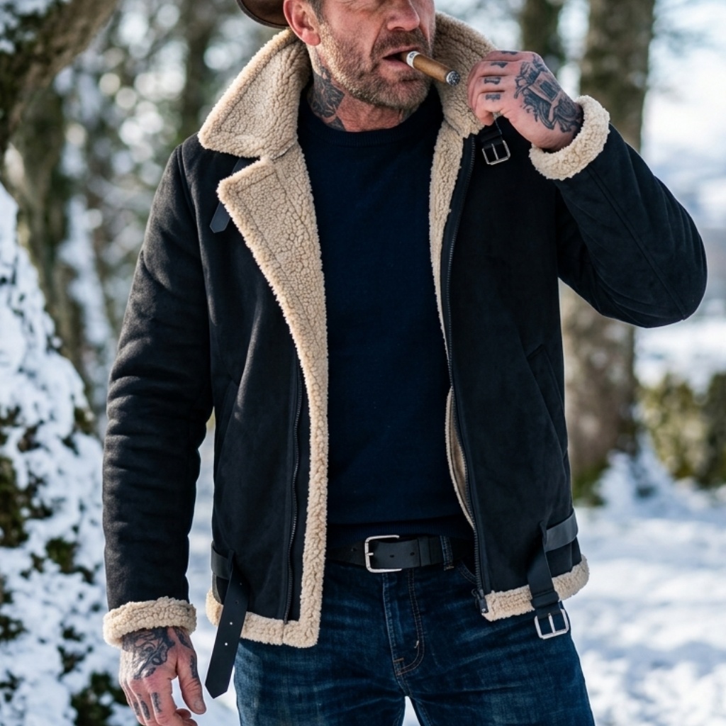 Hunting Outdoor Jacket - Heren winterjas van imitatiesuède, fleece gevoerd,
